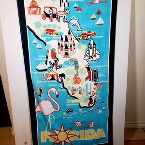 Vintage Souvenir Florida Map Beach Towel Conker Artist Hillary Vermont 90s